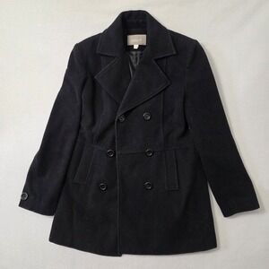Croft Barrow Coat Womens Small Black Double Breasted Cashmere Wool Blend Pea